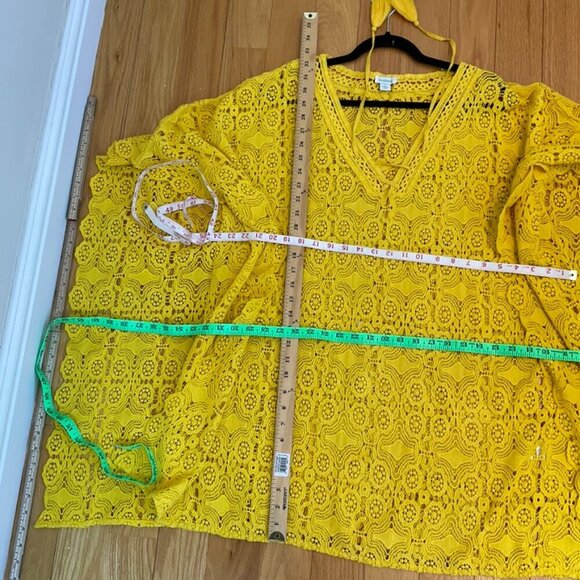 Sundance Kimono Cover Up Swim Crochet Cotton Yellow Gracelyn Yellow Tie Neck (L) - Picture 5 of 6